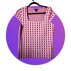 Ann Taylor Factory Red and White Grid Sweater N